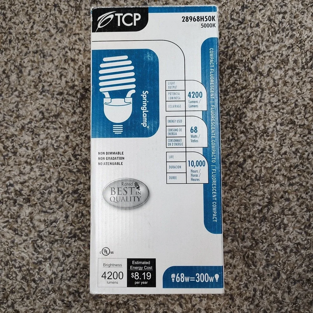 TCP 28968 SpringLamp CFL Light Bulb 68 Watt 4200 Lumens 5000 K 10,000 Hours